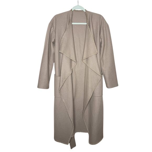 AllSaints Paxx Italian Wool Wrap Waterfall Trench Coat Dune Small Winter Jacket - Picture 2 of 15